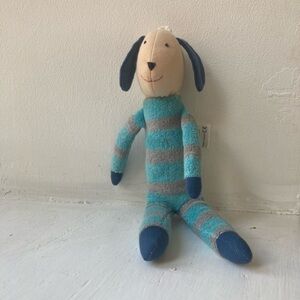 10" UNDER THE NILE ORGANIC COTTON BLUE STRIPE PUPPY DOG STUFFED ANIMAL PLUSH TOY